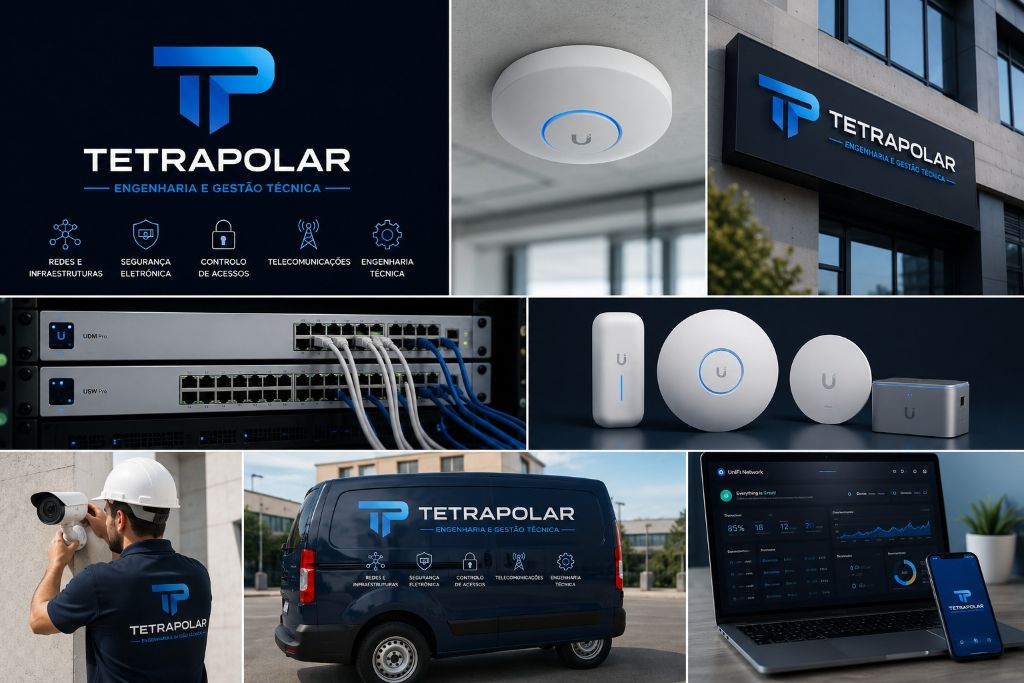 Aplicações da marca Tetrapolar em frota, vestuário, equipamentos e sinalização