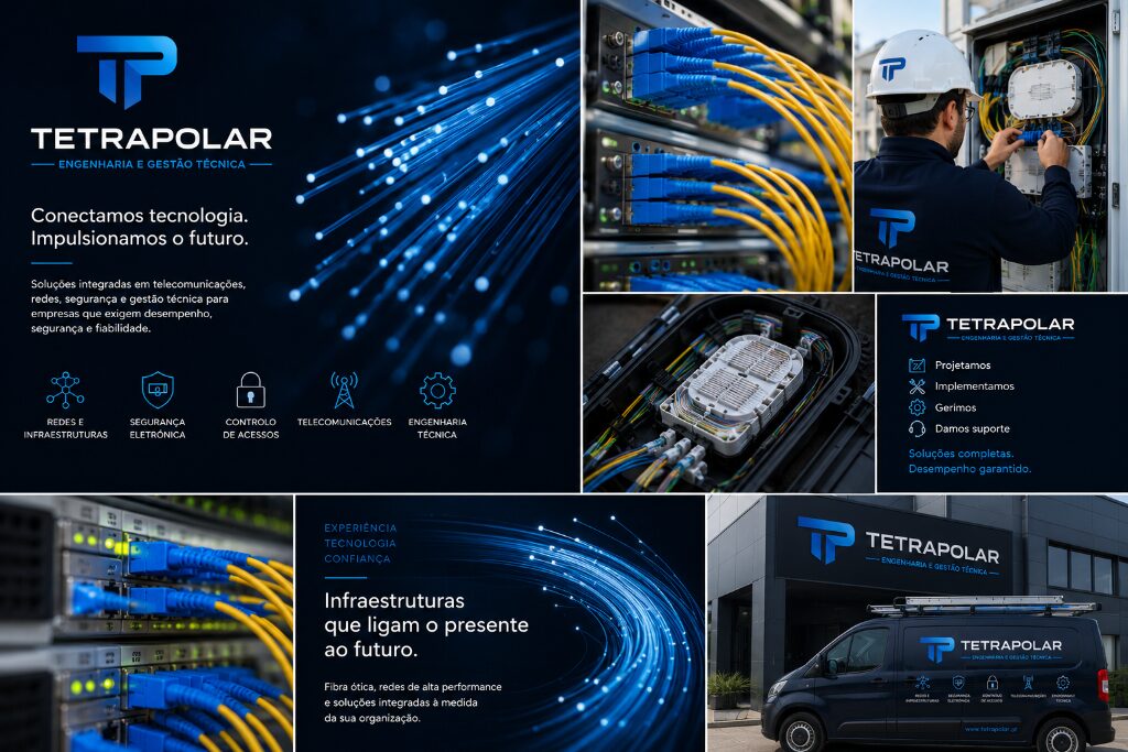 Infraestruturas de fibra ótica, telecomunicações e equipa técnica Tetrapolar